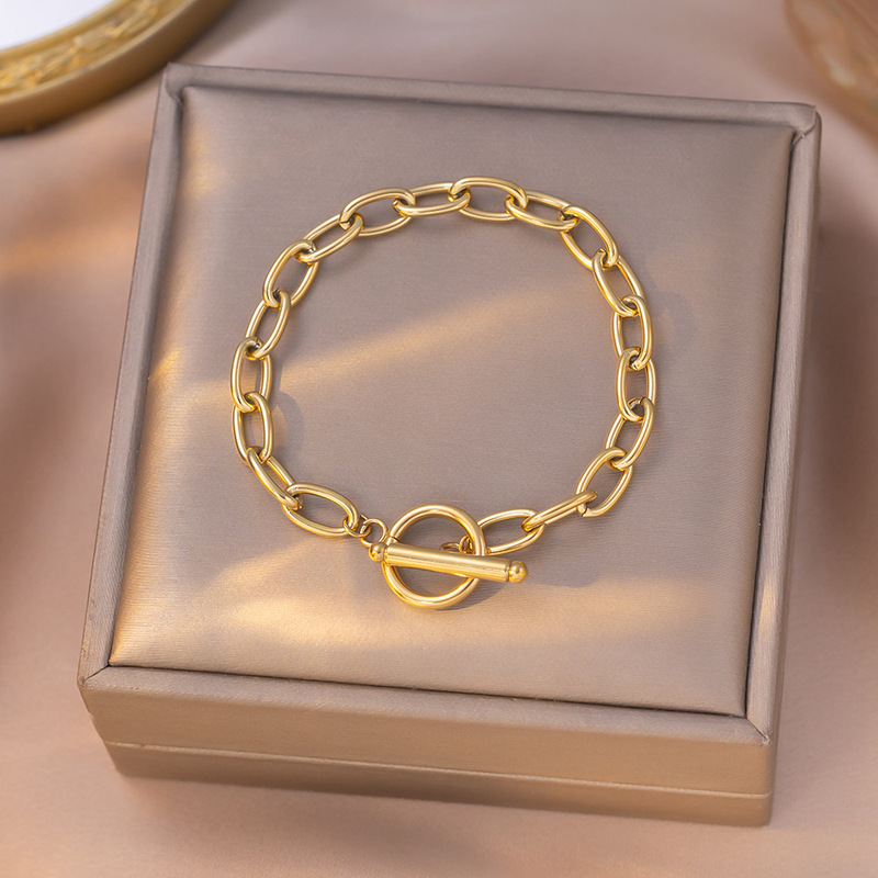 New Fashion Simple Cross Pclip Stainless Steel Bracelet Girl's Retro Gold Ot Buckle Exquisite All-match Bracelet