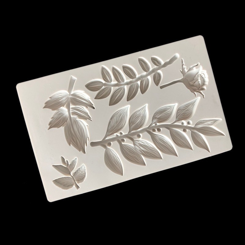 Ramas de rosas, chocolate, fondant, pastel decorativo, molde de silicona, modelado de hojas, molde de silicona, goteo de galletas