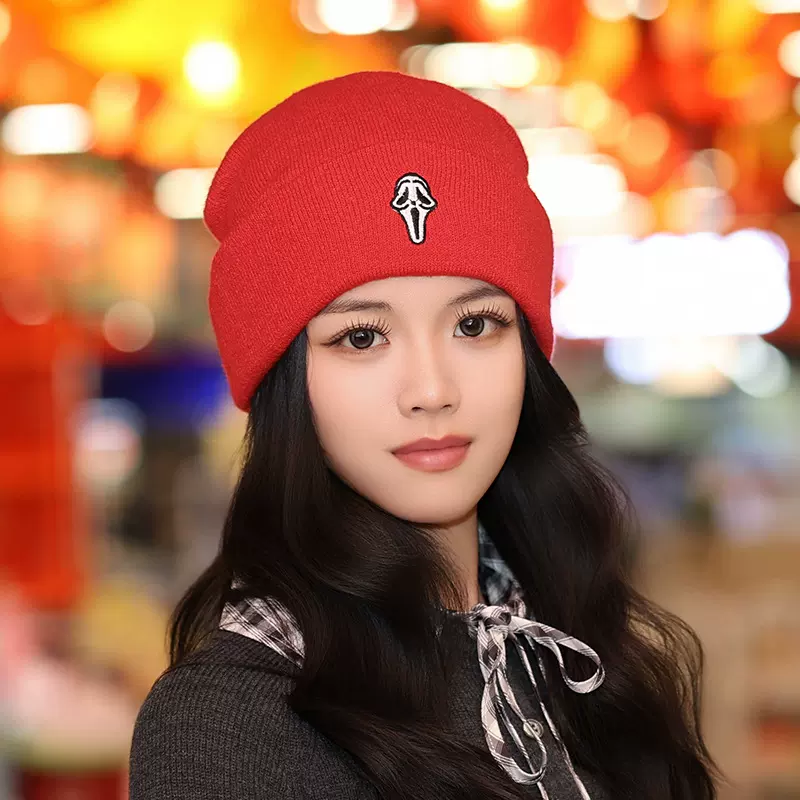秋冬帽子光板针织冷帽腈纶纯色毛线帽女骑车防风套头帽男节庆表演