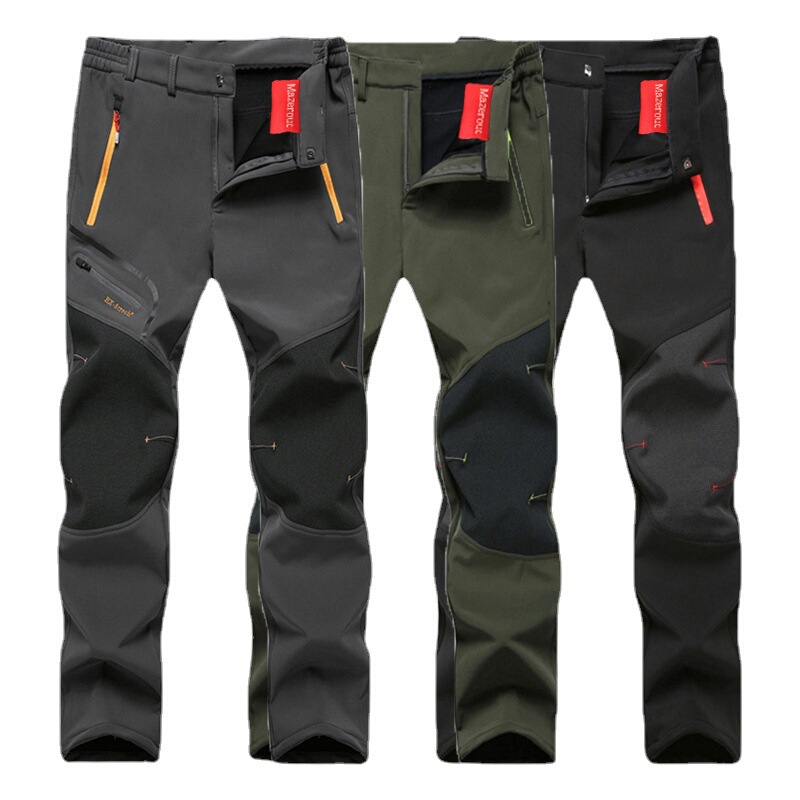 Cross-border Source Outdoor Fleece Rushy Pants Men's Waterproof Soft Shell Ski Pants Fleece-lined Pants Women's Waterproof Couple's Quick-drying Pants