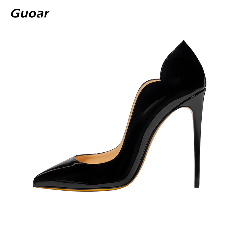 Pointed-Toe Shallow Patent Leather Classic Wave-Pattern 12cm Stiletto High-Heeled Women's Shoes in Large Sizes 35-46