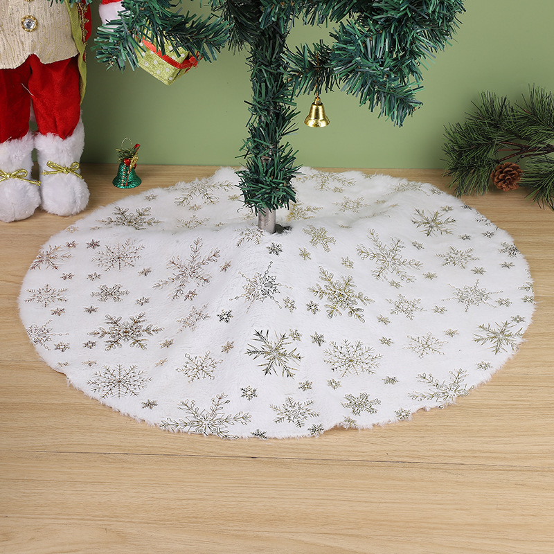 La falda del árbol de Navidad transfronteriza perlas de copo de nieve lentejuelas 90120cm Falda de felpa Navidad falda del árbol blanco Decoración