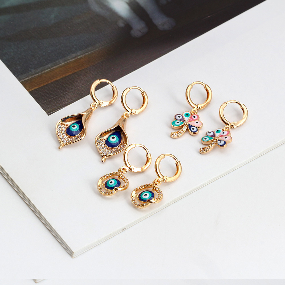 1 Pair Fashion Devil's Eye Alloy Enamel Plating Inlay Rhinestones Women's Drop Earrings display picture 4