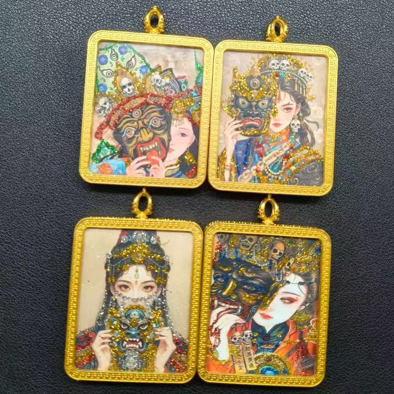 古代合金十二支守護聖人ペンダントペンダント男性と女性のパターンチベットエスニックスタイル手描きタンカネックレス|undefined