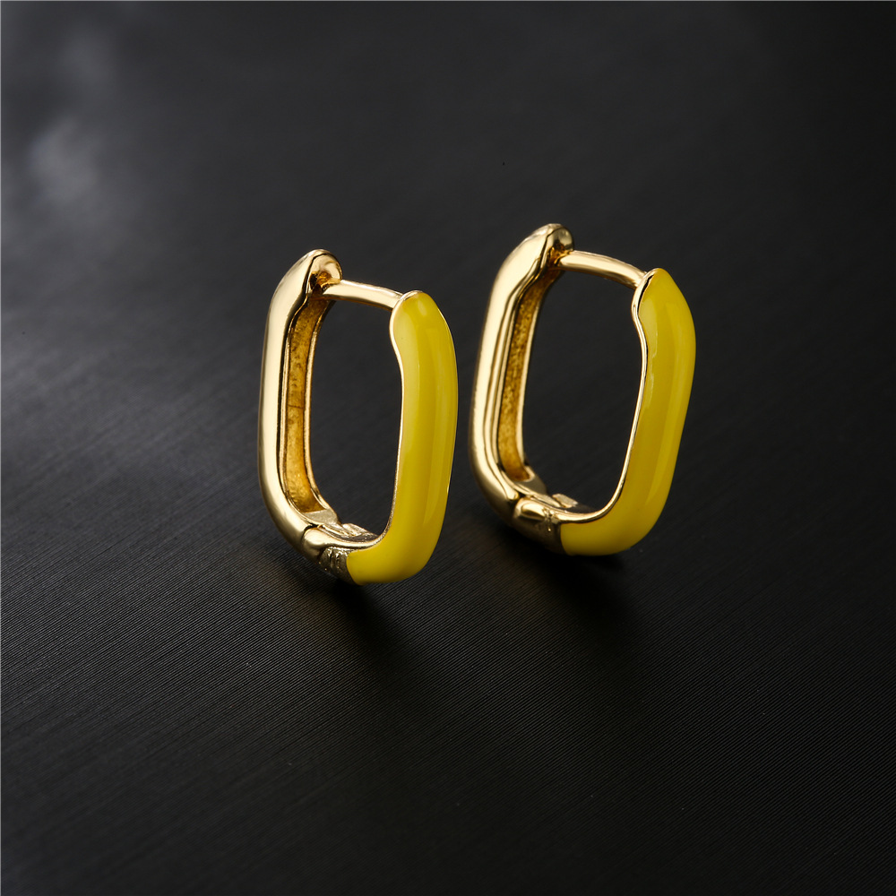 Fashion Atmosphere Color Dripping Square Copper Plated Golden Earrings display picture 2