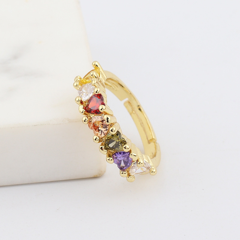 Fashion Round Heart Shape Copper Open Ring Plating Zircon Copper Rings