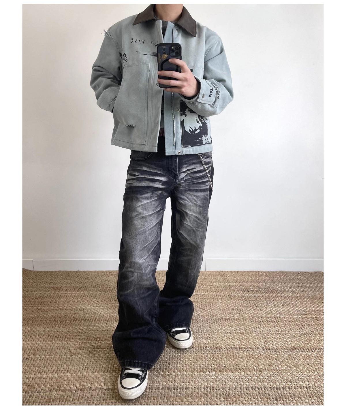 Herrjeans vintage washed svart ledig rak passform_voghion.com