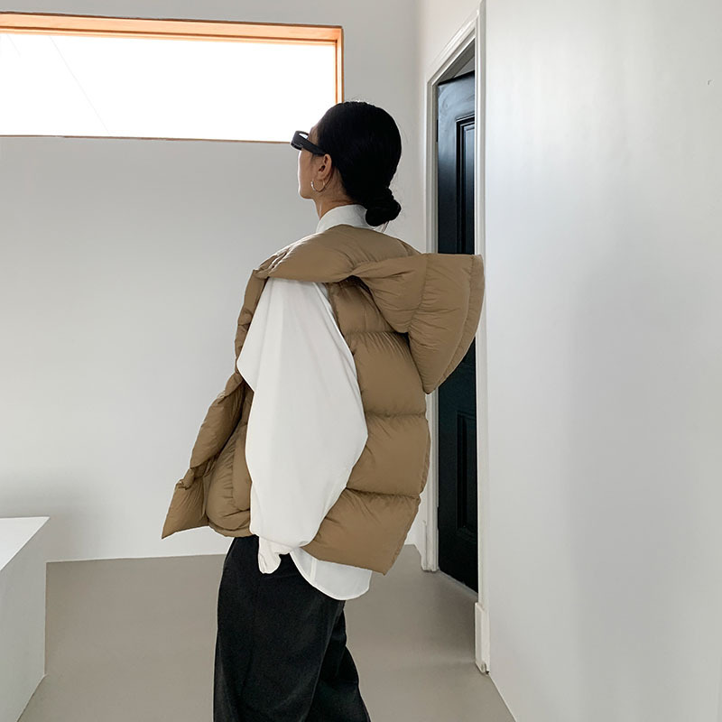 Cross-Border Autumn and Winter New Style down Jacket Vest for Women, Loose Hooded, Lightweight, Korean Style Short Vest, Trendy
