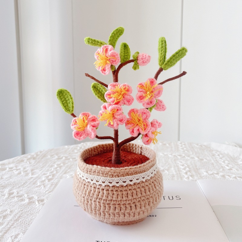 Paquete de material de ramo de lana de bricolaje tejido a mano, tulipanes, margaritas, flores de ganchillo en maceta, adornos caseros