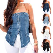 K 71353 Denim Fake Pocket Bandeau ţ�мٿڴ�Ĩ�ؿ羳����