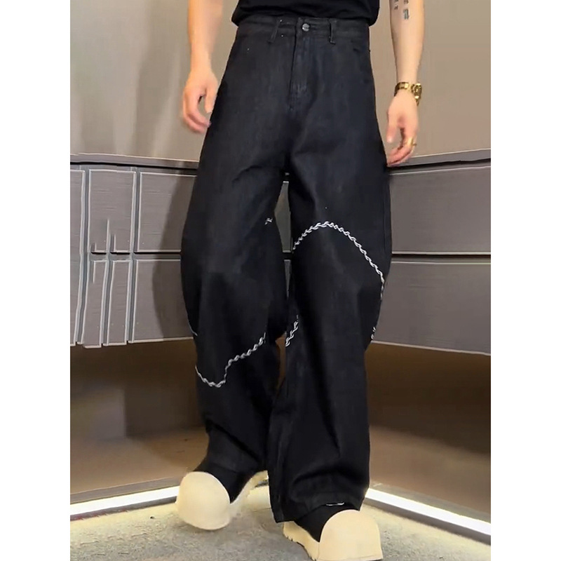 Nicho jeans de pierna de bordado hombre verano retro americano relajado casual de alto perfil pantalones de machete