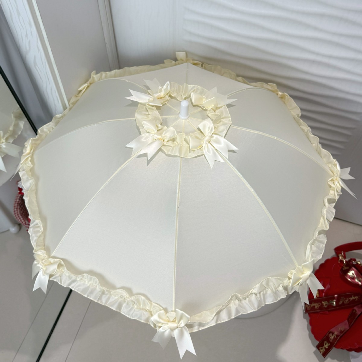 Lolita sweet yellow satin lace umbrella with bow design, cute princess decorative umbrella