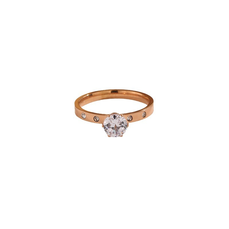 Anillo de acero de titanio transfronterizo brillante femenino japonés y coreano simple nicho ins sin decoloración pareja de diamantes anillo coreano