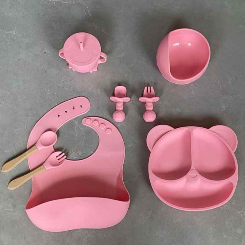Baby Products Silicone Dinner Plate Baby Food Bowl Kidsren's Tableware Set 8-Piece Set for Feeding