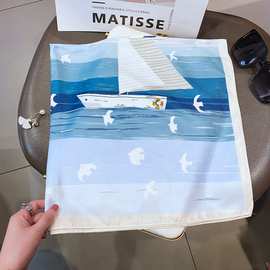 卡通丝巾仿真丝洋气百搭印花头巾装饰小清新方巾ins 创意围巾现货