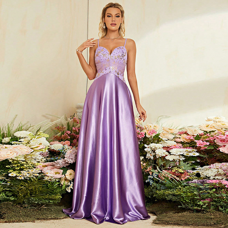 Vestido de noche transfronterizo primavera y verano nuevo vestido de mujer europeo y americano Amazon vestido profundo V sling vestido sexy