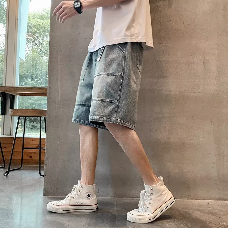 Pantalones cortos de mezclilla para hombres 2025 nuevos pantalones de cinco puntos sueltos delgados de verano para hombres, tendencia, todo fósforo, retro, casual, simple