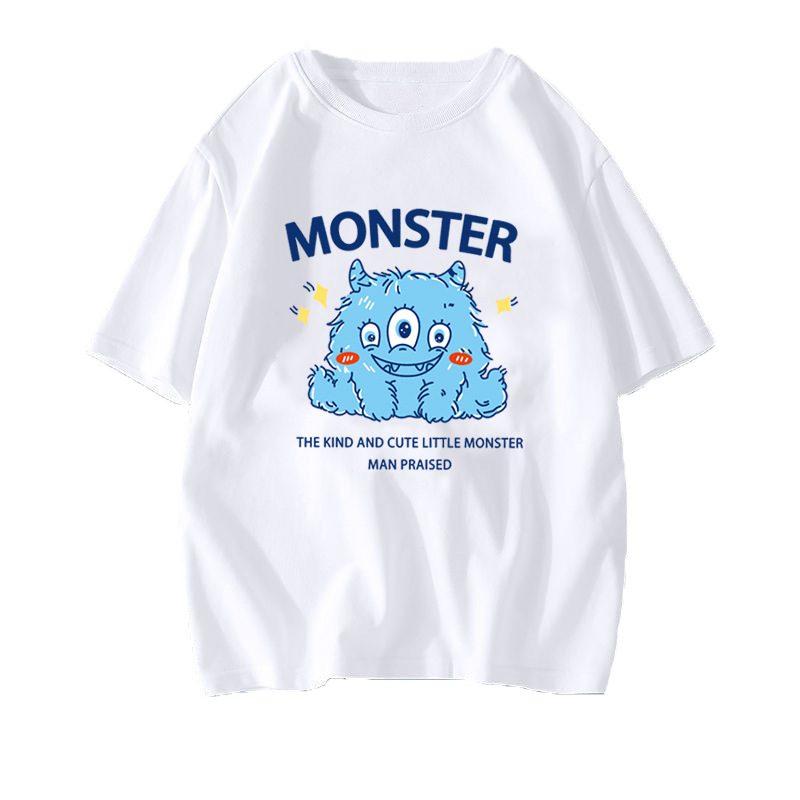 Outside to wear a small pop cartoon retro Hong Kong style summer men's and women's short-sleeved T-shirt youth tide Instagram top lovers Korean version