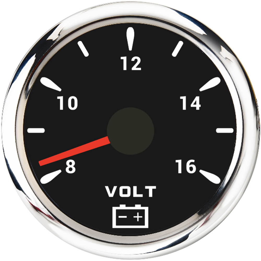 Universal – 52mm Voltmeter 12V automobile instrument - silver-bezel-black-face-12v