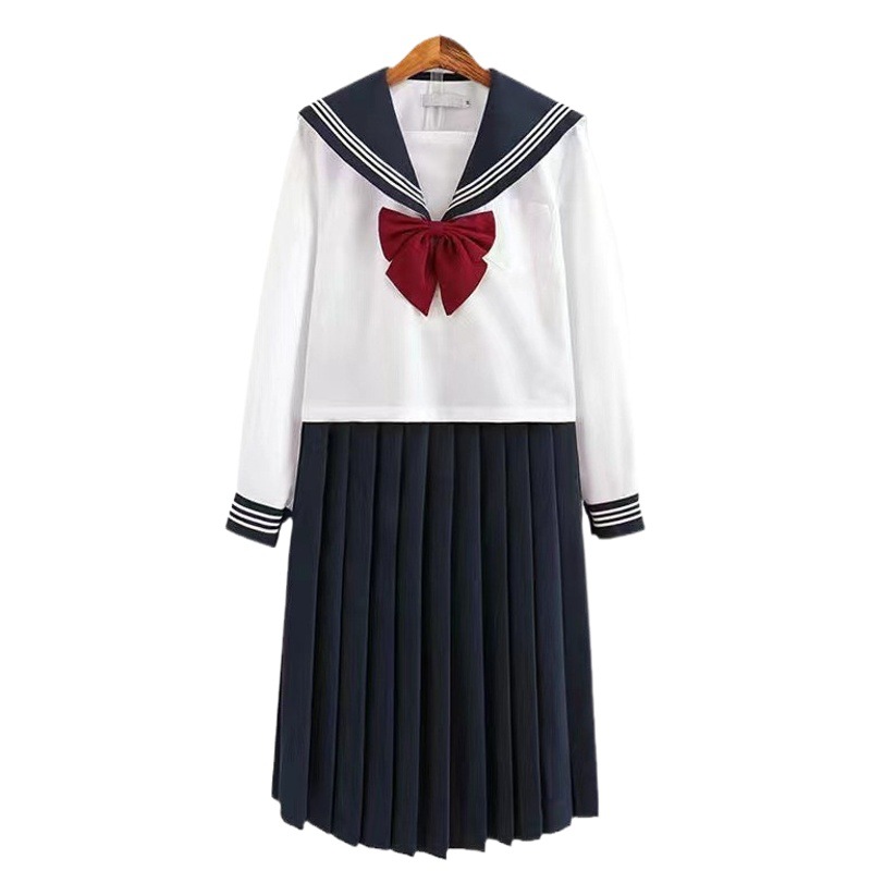 Japanese college style jk uniform basic White three long-sleeved class uniform women's sailor suit suit in stock supply