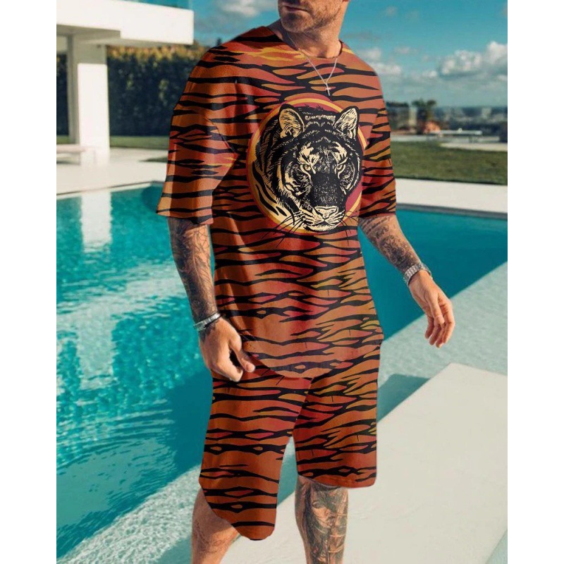 Suit de camiseta de hombre de estilo deportivo impresión digital impresión de ropa de trabajo Aliexpress suministro de mano 3D manga corta