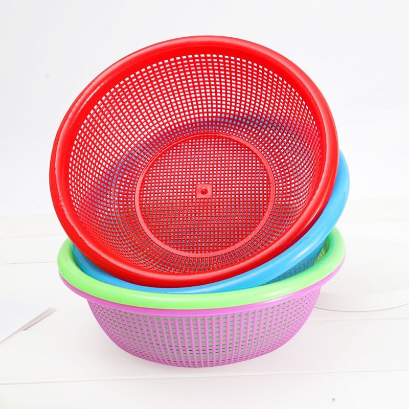 Thickened plastic draining basket, kitchen vegetable washing basket, household round fruit storage basket, rice washing sieve, available in multiple colors