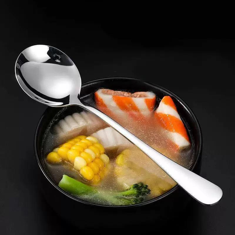 不锈钢创意加大圆勺调羹长柄甜品水果勺子家用大号饭勺汤匙