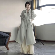 2025春秋中长款过膝英伦风衣外套女上档次白色翻领休闲小个子大衣