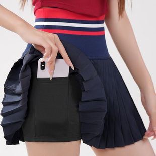 High-Waisted Tummy Control Tennis Skirt Running Sports Short Skirt with Anti-Exposure Shorts Built-In Pocket Plus Size Slimming Pleated Skirt