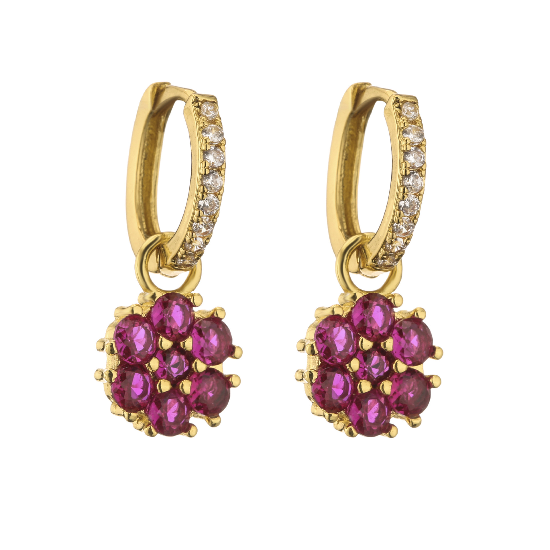 new style copper 18K Gold Plated Micro Inlaid Zircon Colorful Flower Crystal earrings