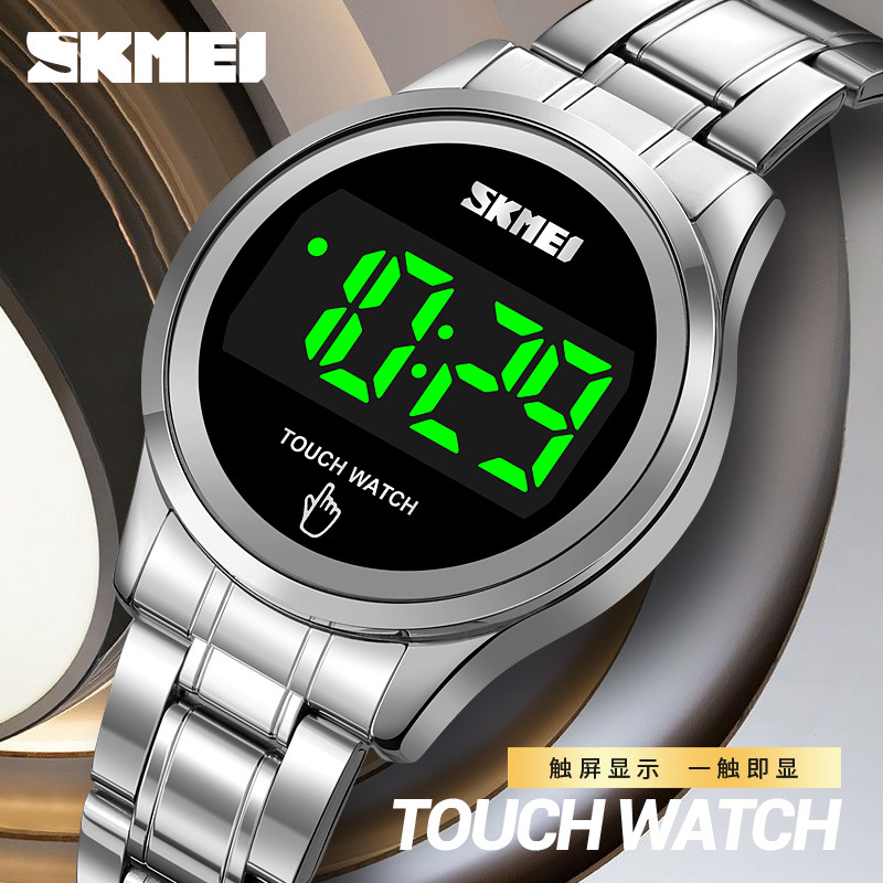 SKMEI reloj electrónico 1737 correa de acero Reloj deportivo de alarma de sincronización luminosa electrónica para mujer reloj de pantalla táctil