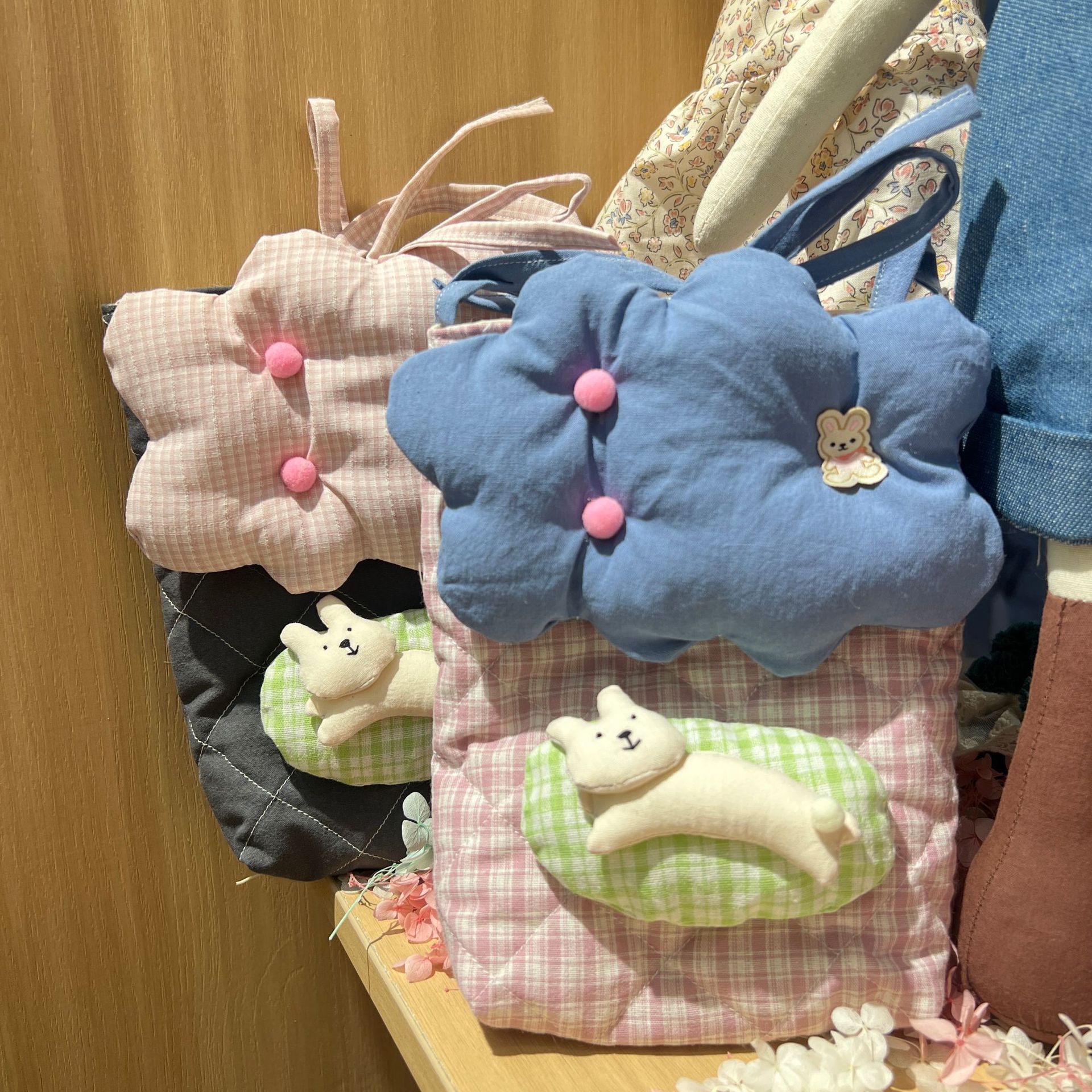 Niannian Cloud Cartoon Korean Style New Color-Blocking Plaid Versatile Cute Children's Crossbody Phone Bag