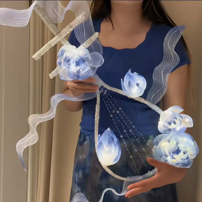 Pipa-Shaped Milk Blue Floating Lotus Lamp Glowing Light Handmade Material Kit DIY Ancient Style Photography Atmosphere Pipa-Shaped Milk Blue Floating Lotus Lamp Glowing Light Handmade Material Kit DIY Ancient Style Photography Atmosphere