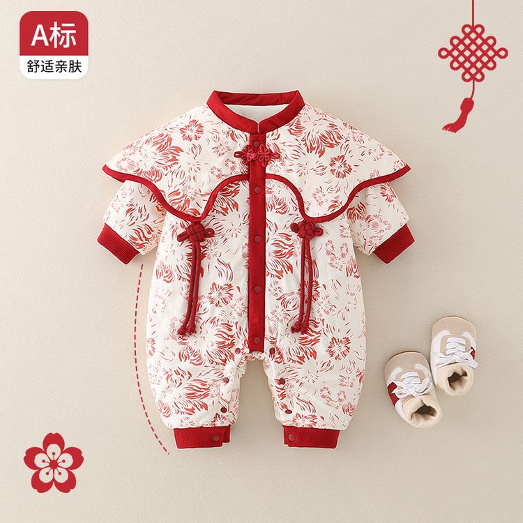 겨울  퀼트 기모 두꺼운 한 몸 옷  소녀 중국 스타일 한 살짜리 선물 축제 등반 옷 한푸 신년 인사