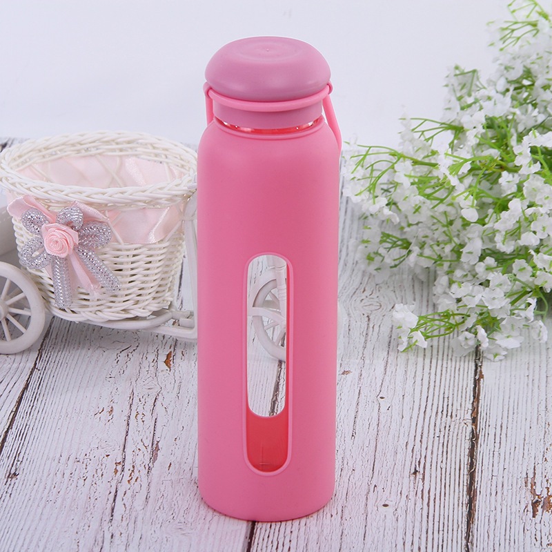 Comercio exterior nuevo tipo de tazas de vidrio de moda simple tazas de automóvil creativas cubiertas de silicona tazas de agua deportivas portátiles al aire libre