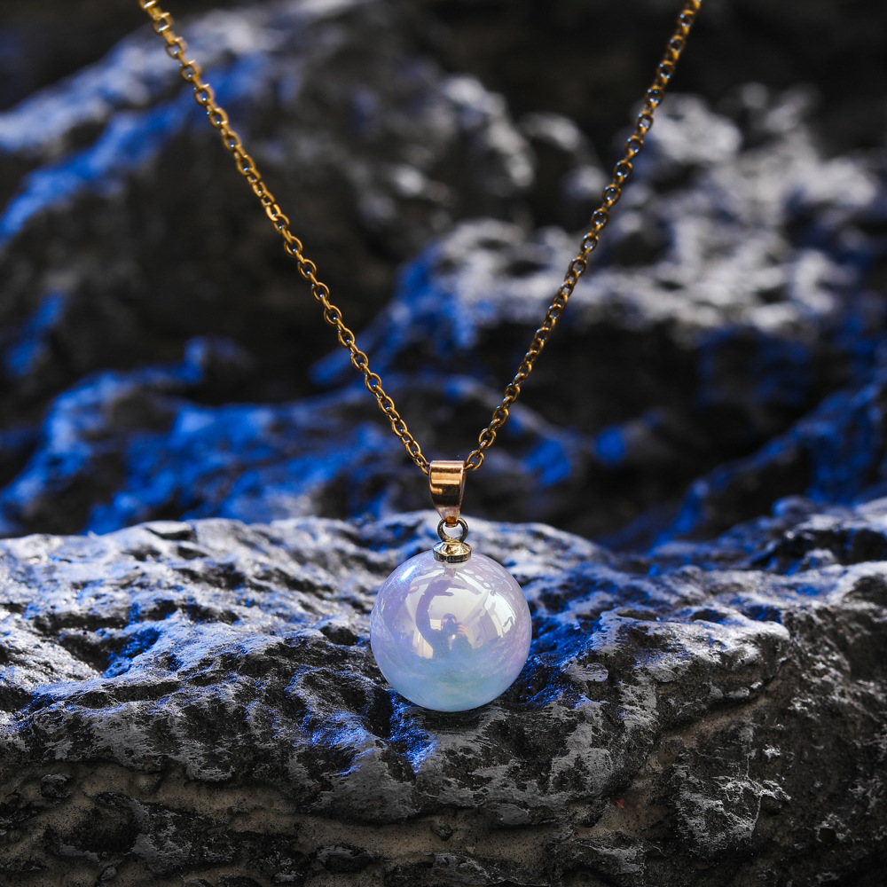 Mermaid Pearl Necklace Titanium Steel Gold-Plated Colorful Beads Clavicle Chain_colorza_4