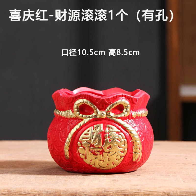 Oficina rojo carnoso bandeja de maceta pequeña riqueza árbol ganoderma orquídea mariposa planta verde sala de estar decoración cerámica doméstica