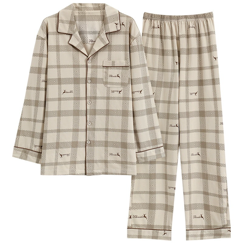 Мужская пижама, хлопковая, демисезон с длинным рукавом, набор, 2024 год, плюс size