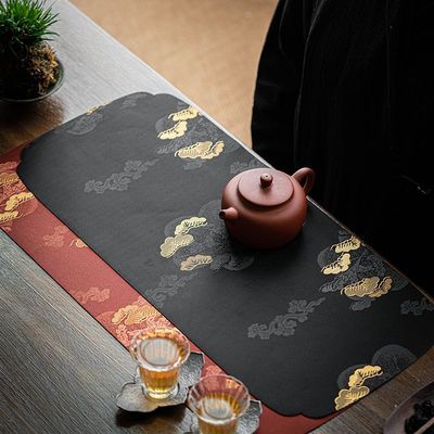 子言 織錦雲松茶席日式高端防水布藝茶桌搭配茶席墊雙面桌旗桌布