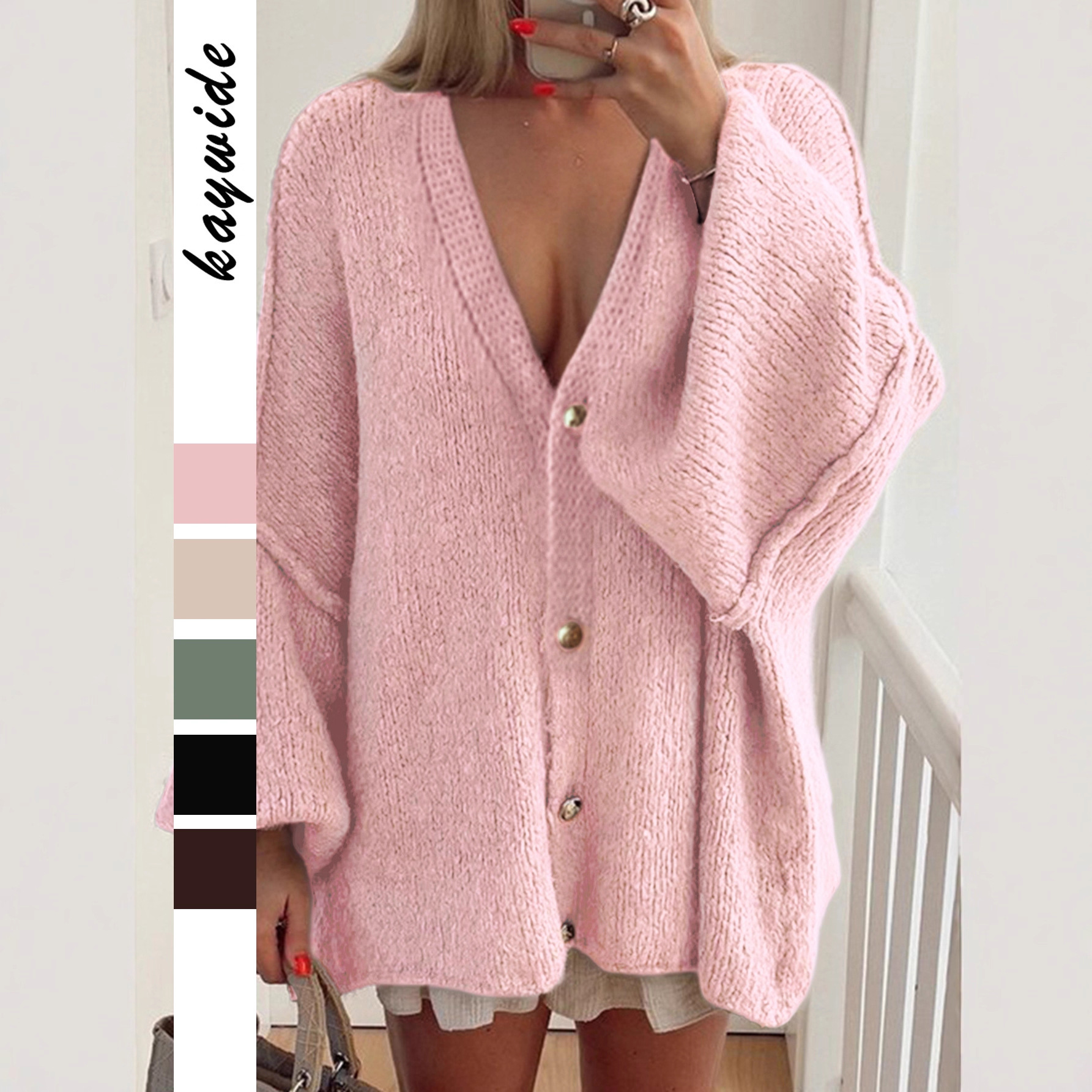 逸灿跨境欧美休闲简约宽袖毛织衬衫毛衣女装2025秋冬亚马逊独立站