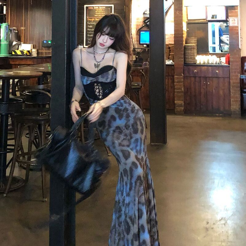 Nanli Xiang Dawn Venus High-End French Royal Sister Style Leopard Print Lace Dress Women's Spring and Summer Hip-Hugging Long Skirt