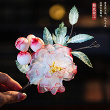 好货 古风汉服绢纱花朵渐变花苞发夹仙气甜美写真百搭花朵头饰