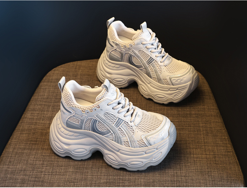 Giày sneaker nữ đế dày chunky phong cách dad sneaker, lưới thoáng khí, tăng chiều cao — màu xám chi tiết 5