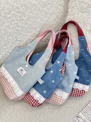 59171 韩系ins甜美蕾丝花边手拎包拼接撞色手提包外出便携式女包