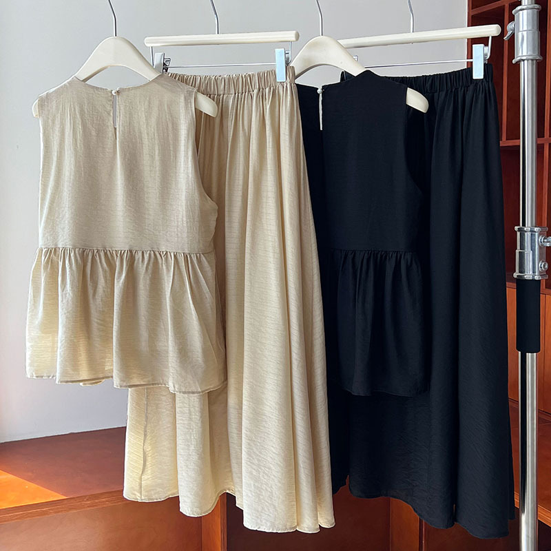 Summer Lightweight Sleeveless Vest Doll Shirt Skirt Two Piece Set Loose Tencel Suit Women