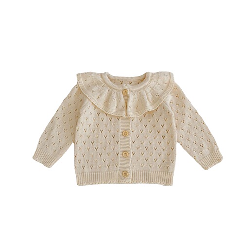  Autumn and Winter 0-3-year-old baby girl cotton knitted cardigan ruffle collar hollow long-sleeved sweater jacket