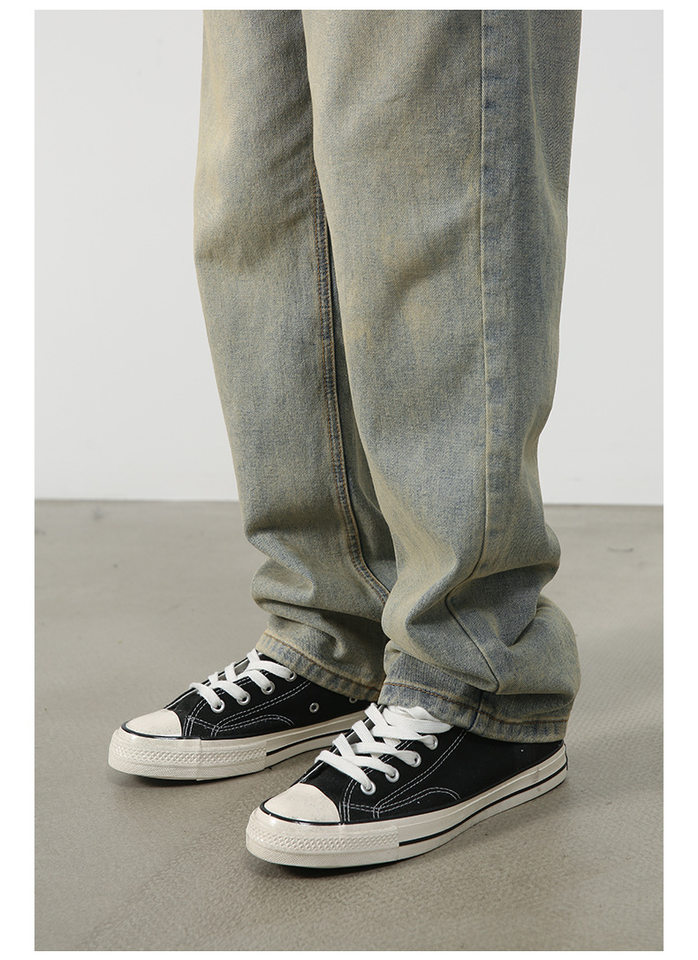 Quần jean nam ống rộng phong cách Hàn Quốc, quần dài denim thoải mái dễ phối đồ — Màu trắng, Màu vàng bùn, Màu đen, Xanh denim chi tiết 25