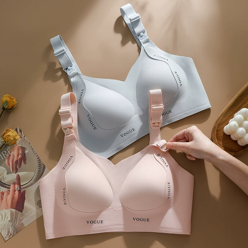 Thin underwear for breastfeeding, push up bra, red wireless bra, front lock