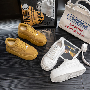 Genuine Leather Thick-Soled Platform Shoes, Versatile White Shoes, Sneakers, 2025 Spring New Style, Small Height-Increasing Casual Sneakers for Women