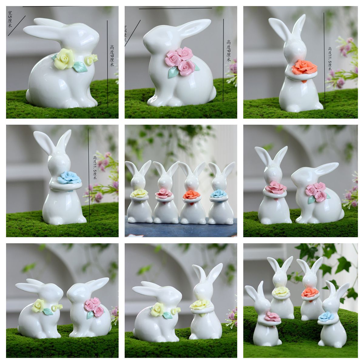 陶瓷可爱小兔子造景摆件小女生礼物家居饰品客厅桌面轻奢高档装饰
